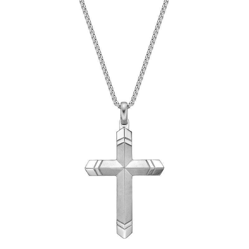 Mens LYNX Stainless Steel Cross Pendant Necklace White Product Image