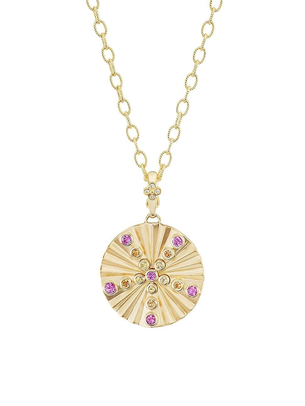 Womens Shine 18K Yellow Gold, Sapphire & 0.02 TCW Diamond Medallion Pendant Necklace Product Image