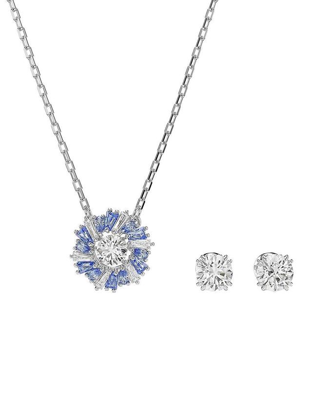 Womens Idyllia Rhodium-Plated & Swarovski Crystal Flower Pendant Necklace & Earrings Set Product Image