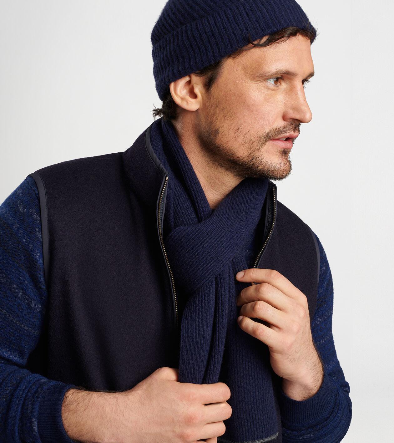 Peter Millar Mens Cashmere English Rib Scarf | Color: Navy | Size: OS Product Image