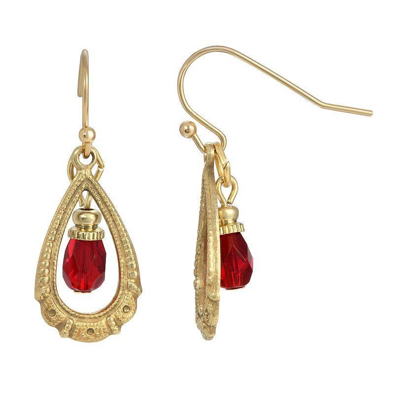 1928 Gold Tone Clear Bead Teardrop Wire Earrings, Womens Product Image