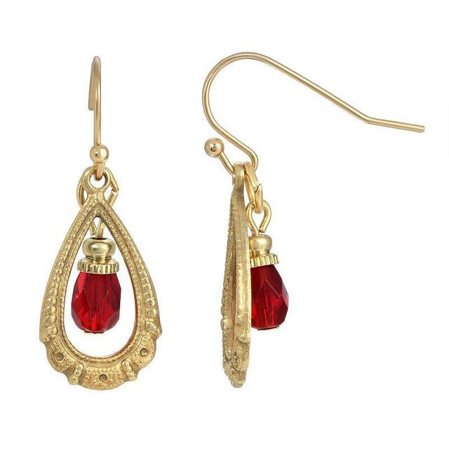 1928 Gold Tone Clear Bead Teardrop Wire Earrings, Womens Product Image