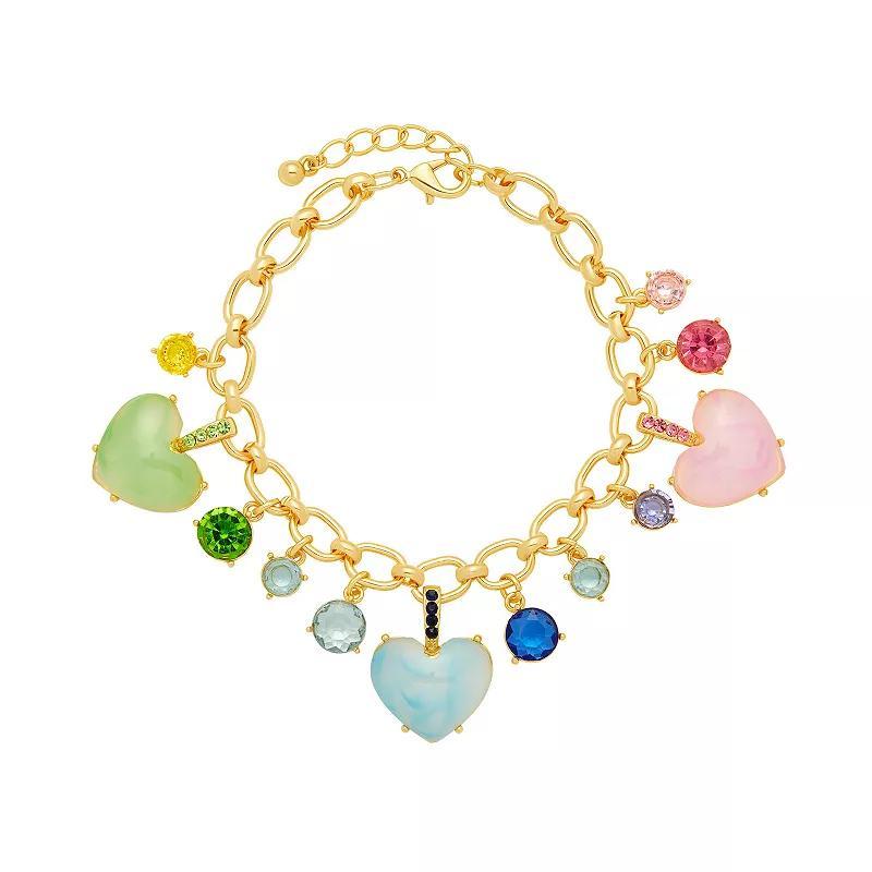 Emberly Gold Tone Multi Color Heart & Round Charms Bracelet, Womens Product Image