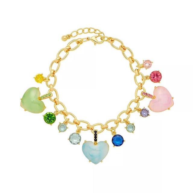 Emberly Gold Tone Multi Color Heart & Round Charms Bracelet, Womens Product Image