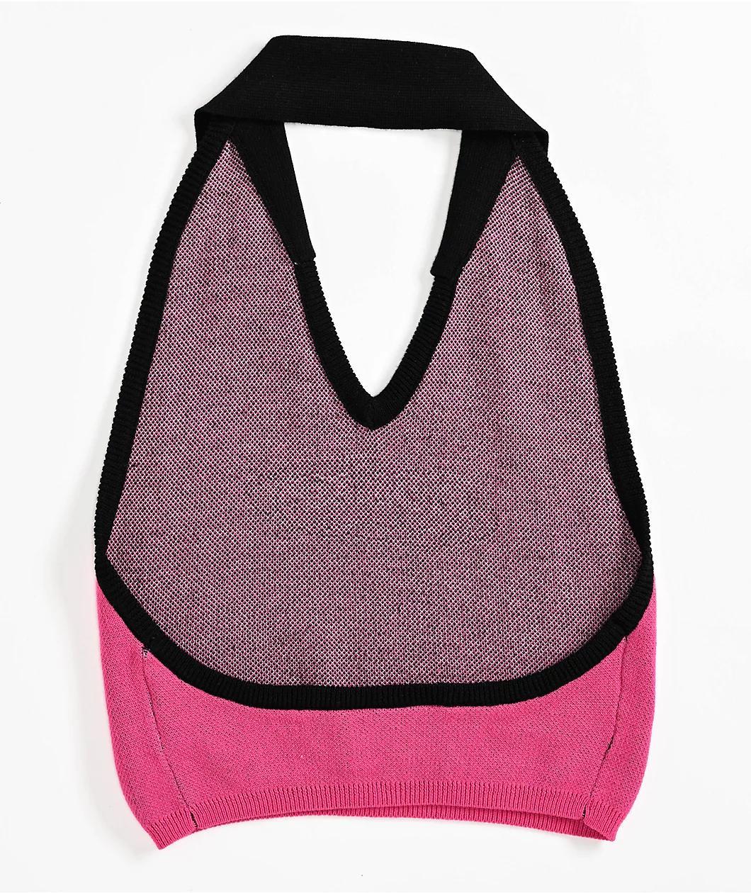 Broken Promises Who Cares Pink Knit Halter Top Product Image