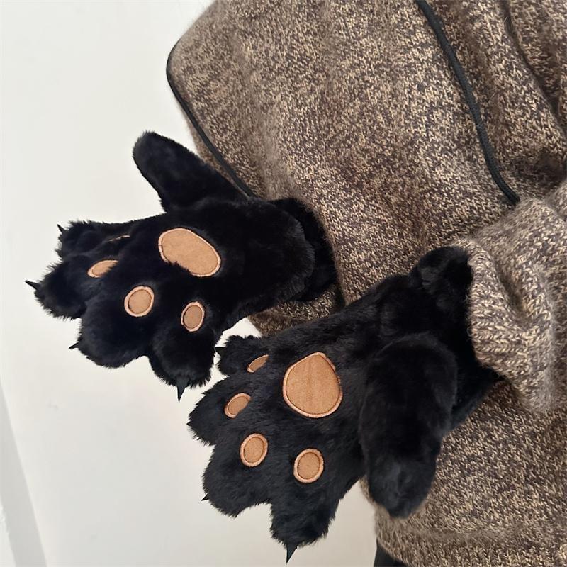 Paw Embroidered Fluffy Gloves Product Image