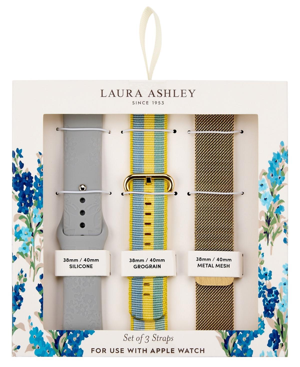 Laura Ashley Womens Gold-Tone Mesh, Yellow Grosgrain and Gray Silicone Strap Set Compatible with Apple Watch 38mm, 40mm, 41mm - Multi Product Image