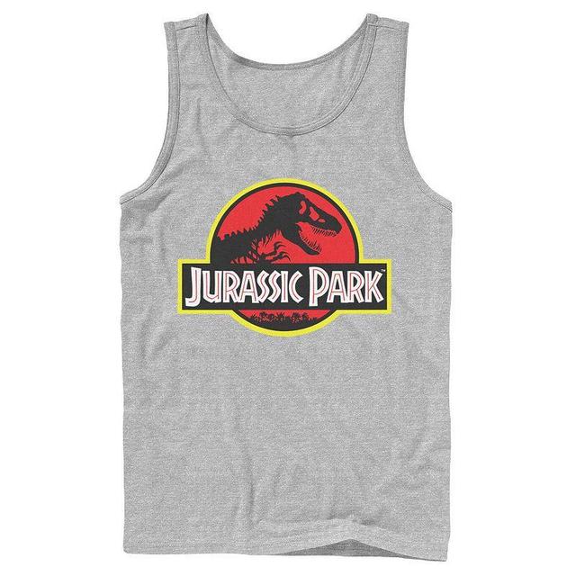 Mens Jurassic Park Red & Yellow Outline Logo Graphic Tank Top Athletic Grey Product Image