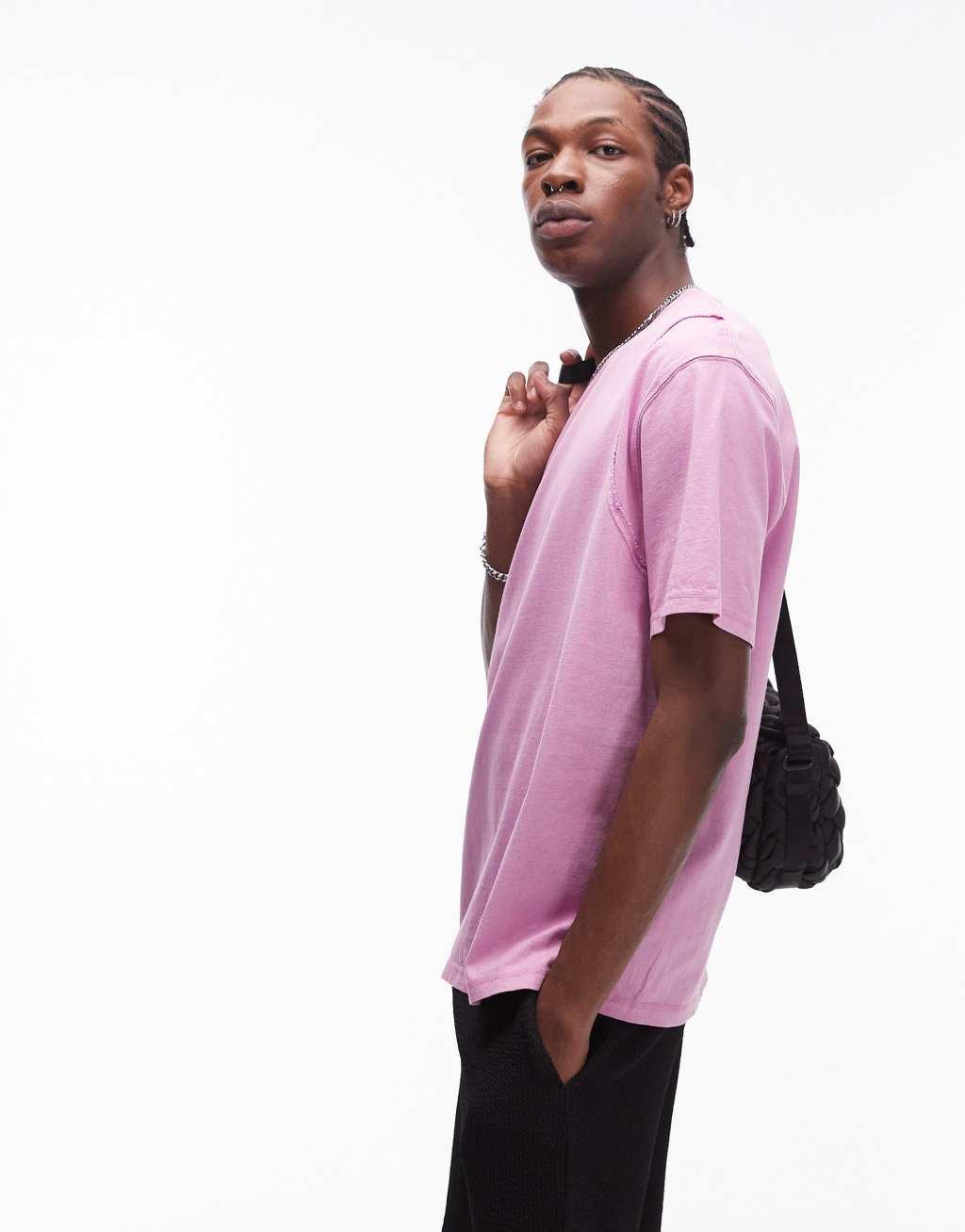 Topman oversized fit t-shirt with seam detail in washed purple Product Image