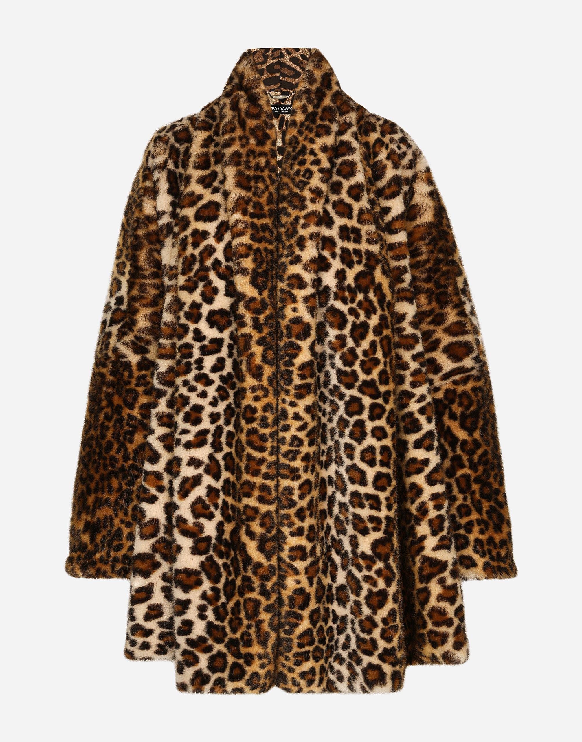 DOLCE & GABBANA Faux Fur Cape With Leopard Print In Animal Print Product Image