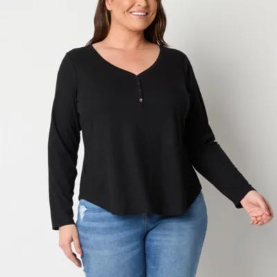 a.n.a Plus Womens Long Sleeve Henley Shirt Product Image