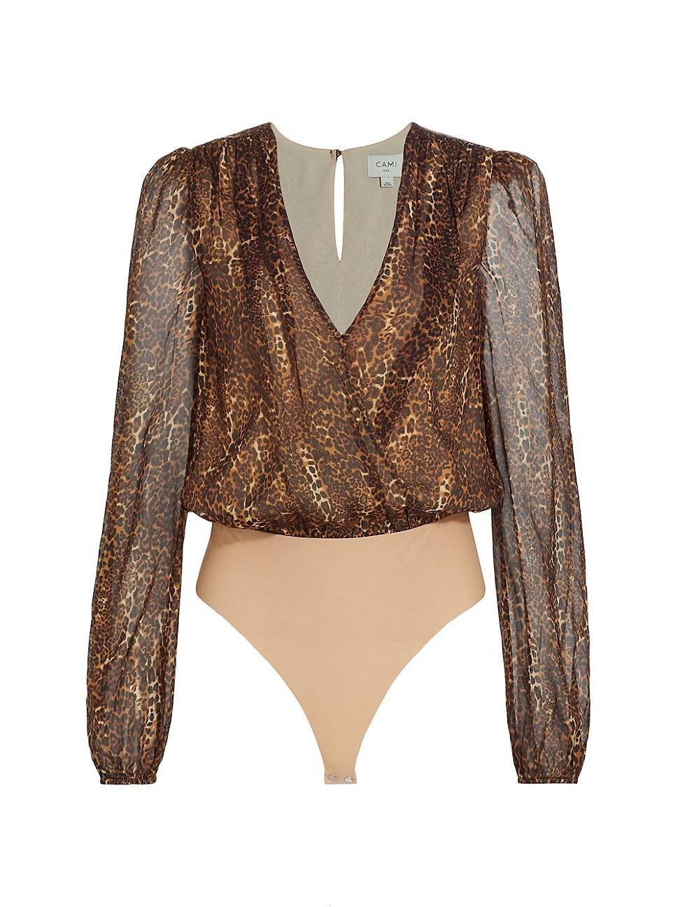 Womens Isa Leopard Silk Bodysuit Product Image