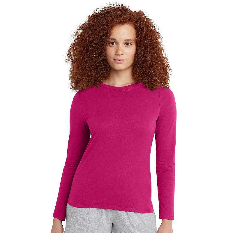 Womens Hanes Originals Long Sleeve Tee Med Pink Product Image