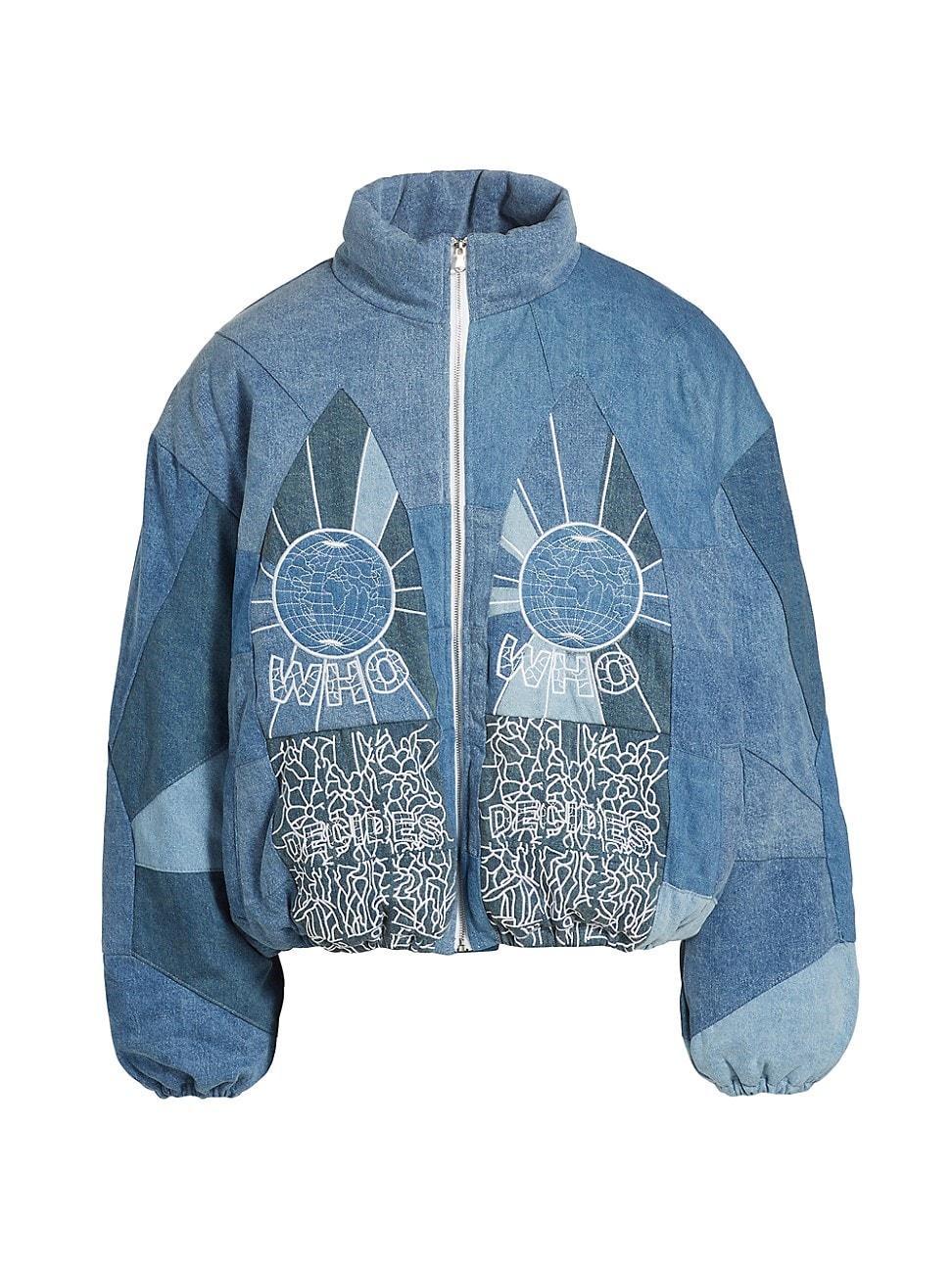 Mens Embroidered Denim Bomber Jacket Product Image