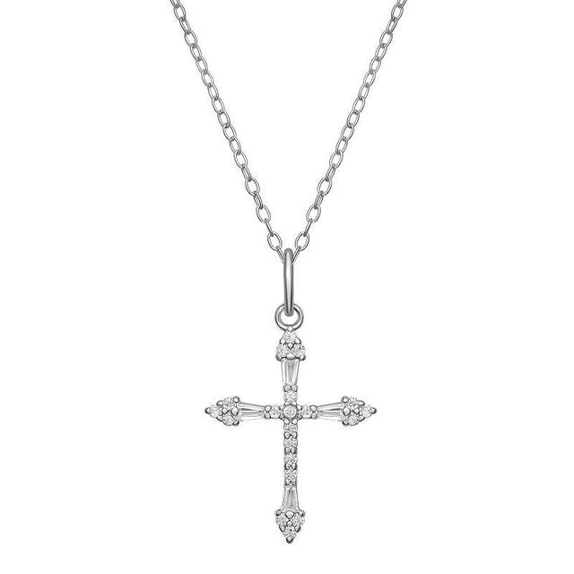 PRIMROSE Sterling Silver Cubic Zirconia Cross Pendant Necklace, Womens Grey Product Image