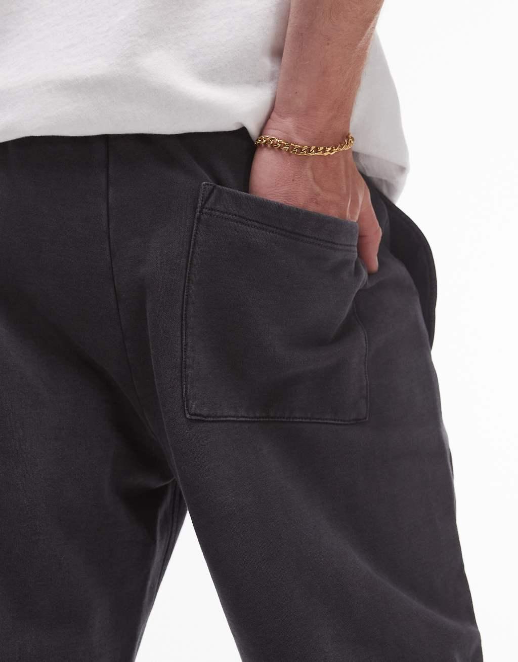 Topman washed straight leg sweatpants in black Product Image