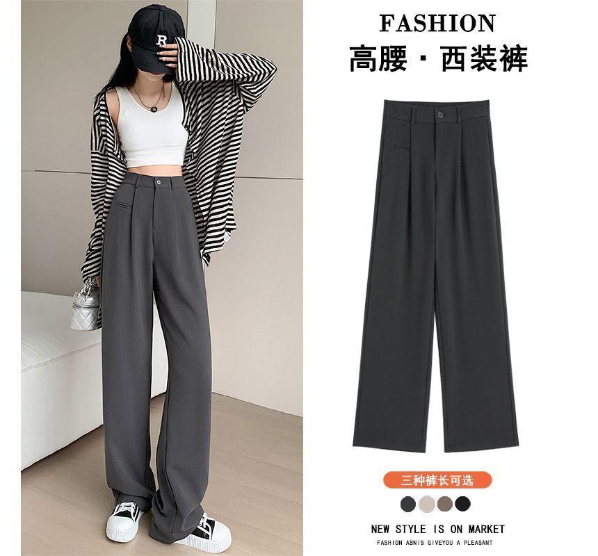 High Rise Plain Wide Leg Dress Pants (Various Designs) Product Image