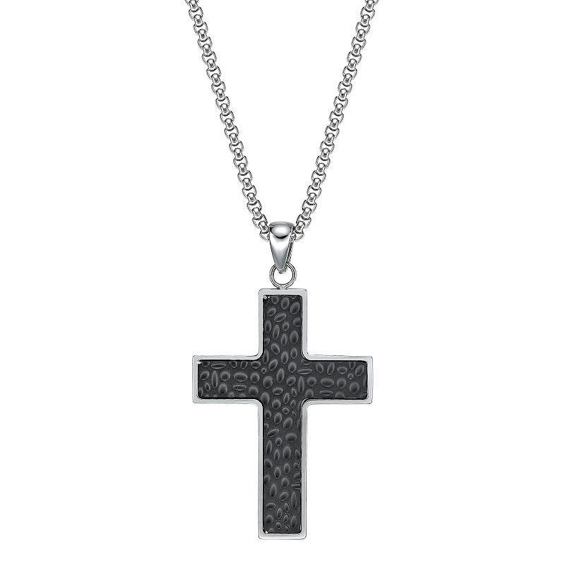 LYNX Mens Stainless Steel Hammered Cross Pendant Necklace Black Product Image