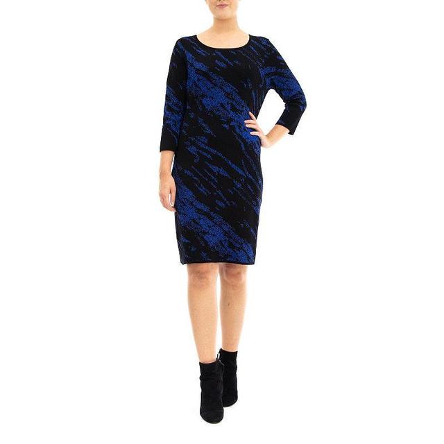 Womens Nina Leonard Three Quarter Jewelneck Sheath Sweater Dress Product Image