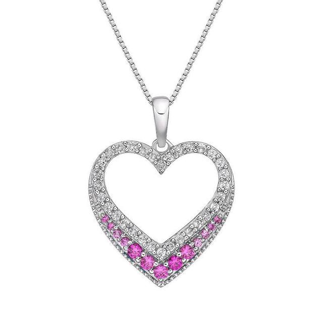 Gemminded Sterling Silver Lab-Created Pink & White Sapphire Open Heart Pendant Necklace, Womens Product Image