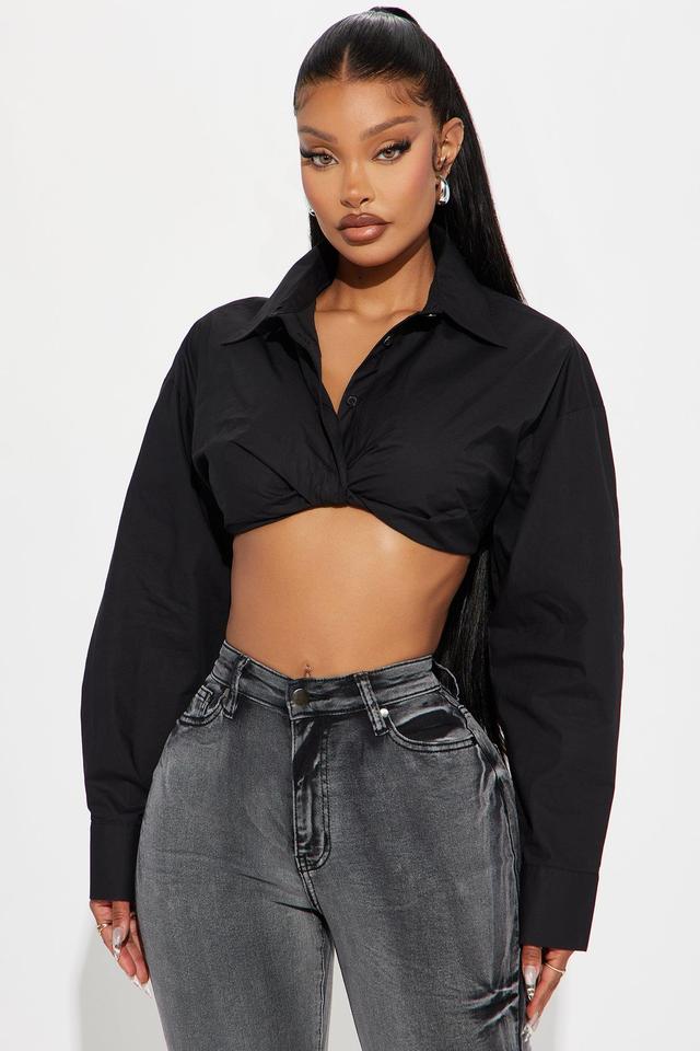 Brandi Cropped Poplin Blouse Top - Black Product Image