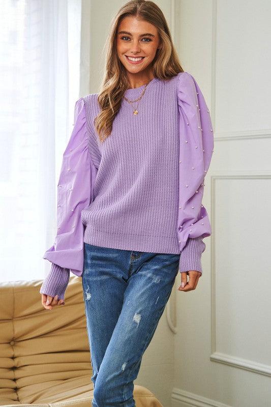 Pearl Embellishments Contrast Sleeves Sweater Product Image