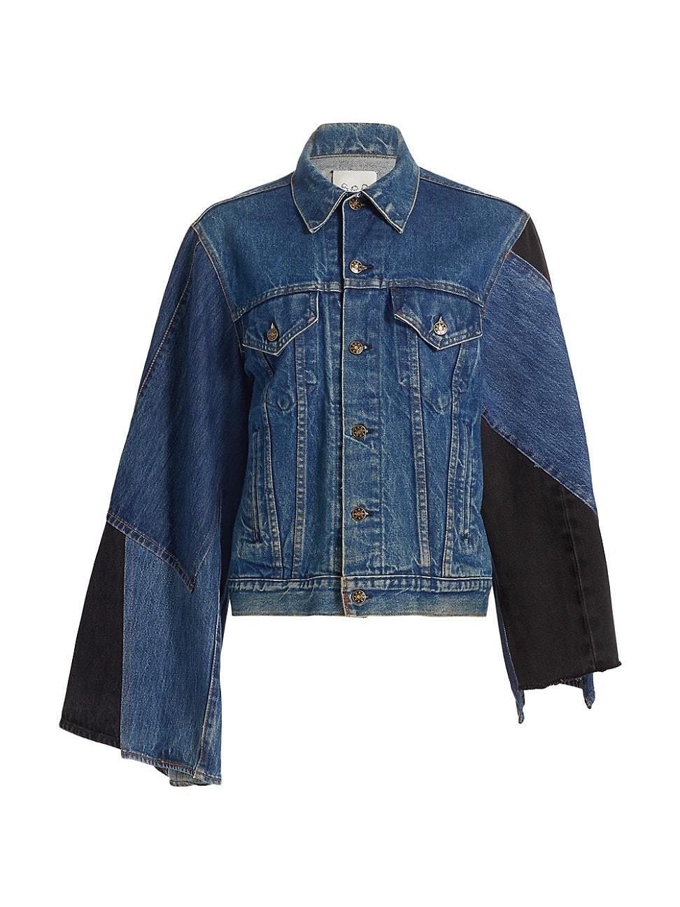 Womens Elena Asymmetric Patchwork Denim Jacket Product Image