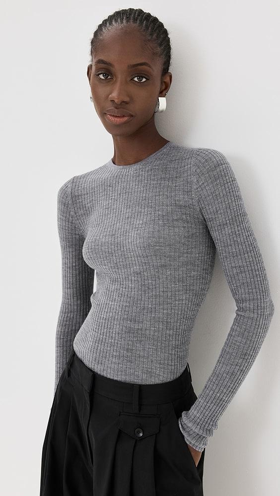 Tibi Feather Weight Ribbed Crew Neck Pullover | Shopbop Product Image