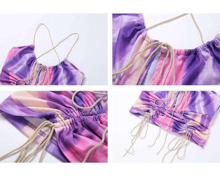 Drawstring Ruched Tie-Dyed Cropped Camisole Top Product Image