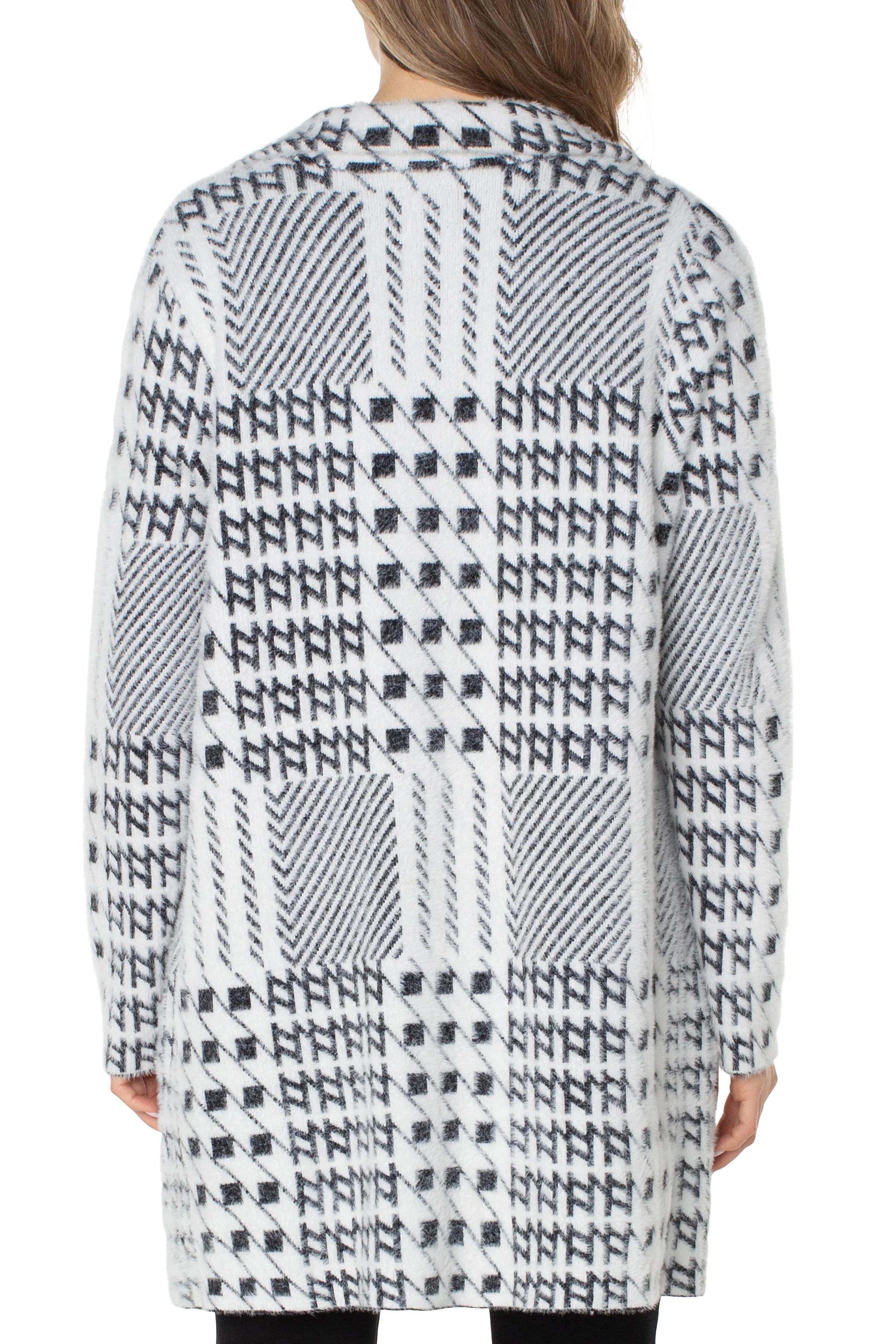 Open Front Sweater Coat- Black/White Plaid Product Image