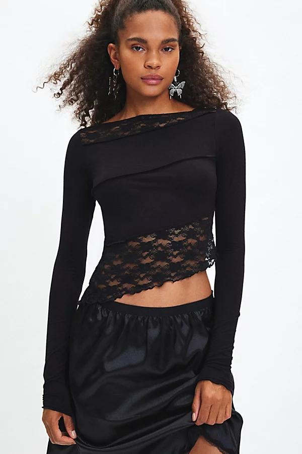 Silence + Noise Lucia Spliced Lace Asymmetric Long Sleeve Top Womens at Urban Outfitters Product Image