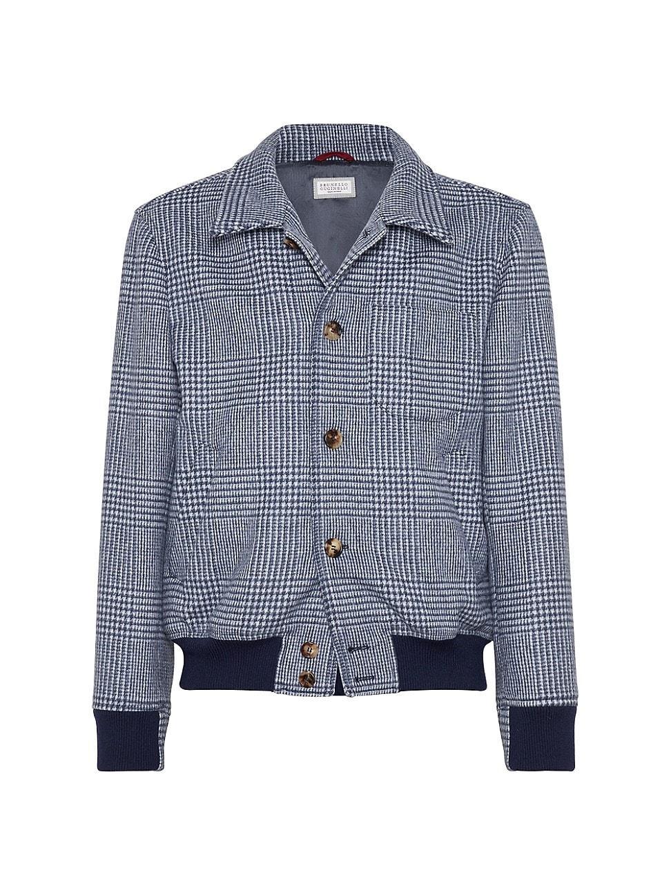 Mens Wool Prince of Wales Shirt Style Bomber Jacket Product Image