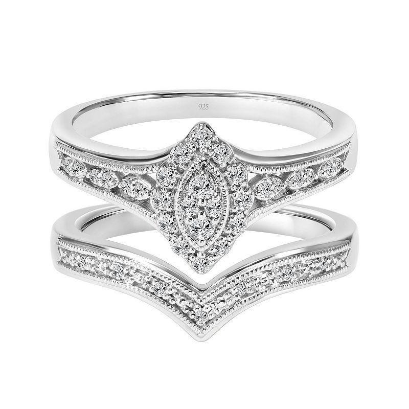 Love Always Sterling Silver 1/5 Carat T.W. Diamond Marquise-Shape Engagement Ring Set, Womens Product Image