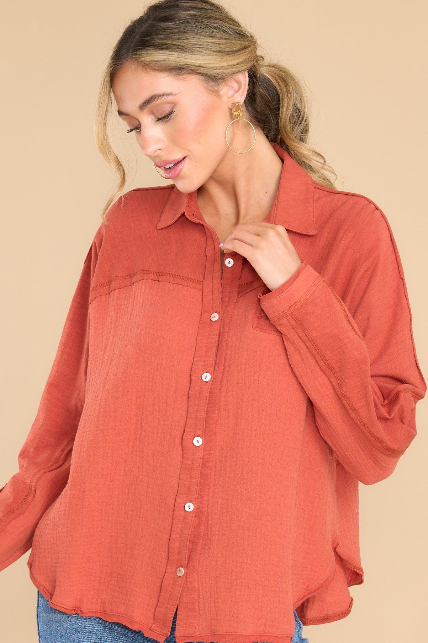 Carolina Chic Orange Gauze Button Front Top Product Image