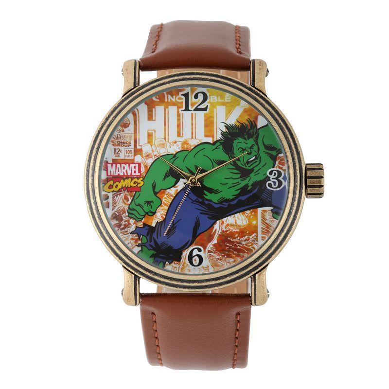 Marvel The Incredible Hulk Mens Vintage Gold Tone Watch Brown Product Image