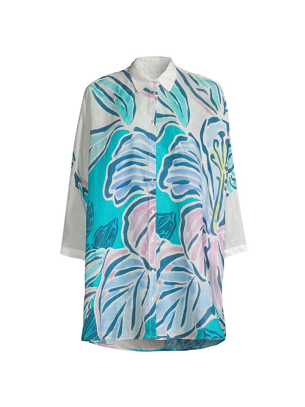 Womens Floral Oversized Linen Shirt Product Image