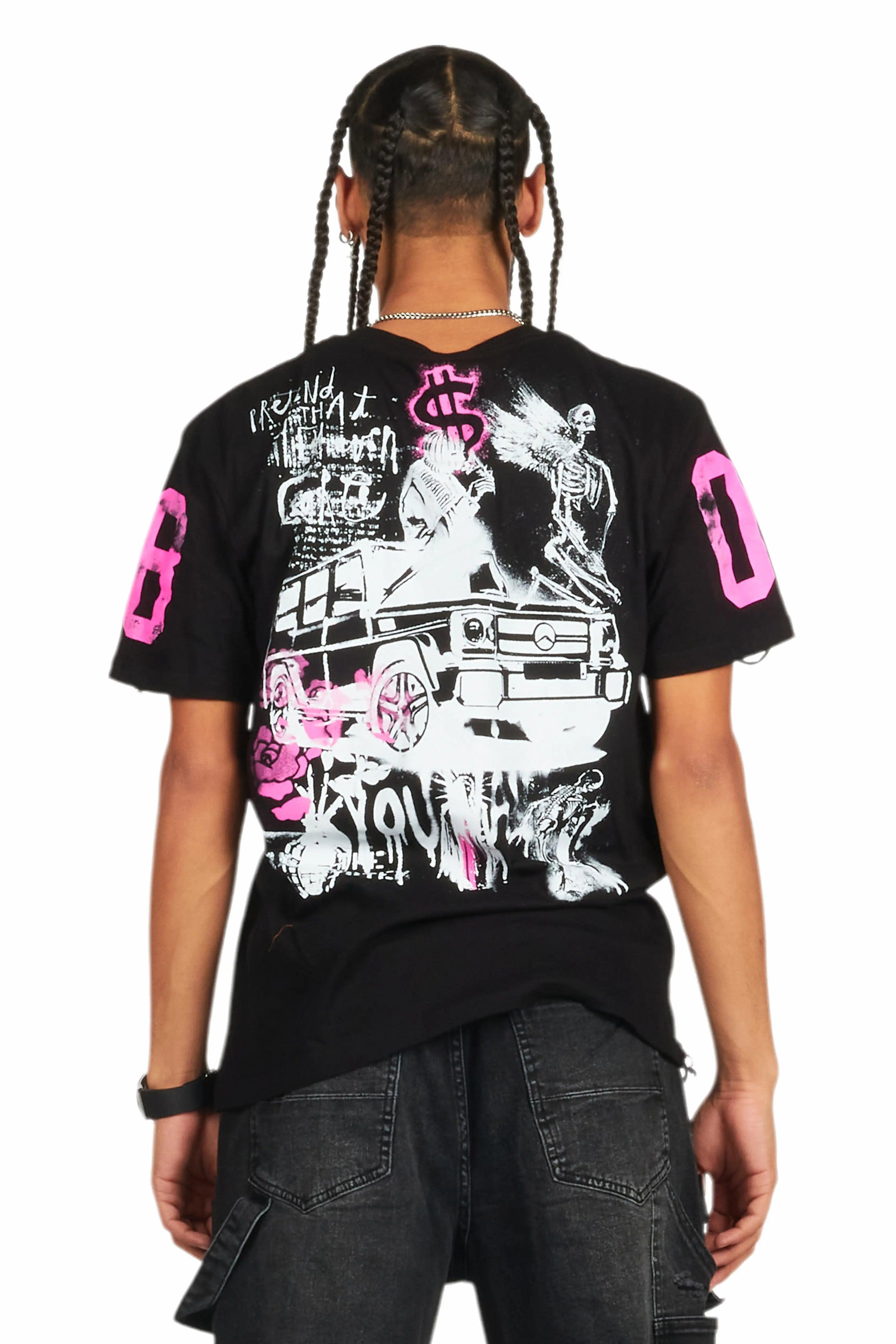 Grill Black/Pink Graphic Oversized T-Shirt Male Product Image