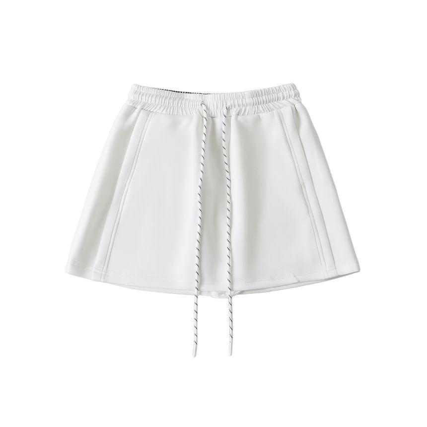 Drawstring Waist Plain Mini A-Line Skirt Product Image