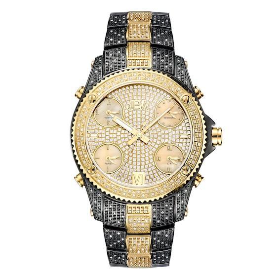 Men's JBW Jet Setter 2-1/3 CT. T.w. Diamond 18K Gold Plate and Black IP Watch with Gold-Tone Dial (Model: Jb-6213-D) Product Image