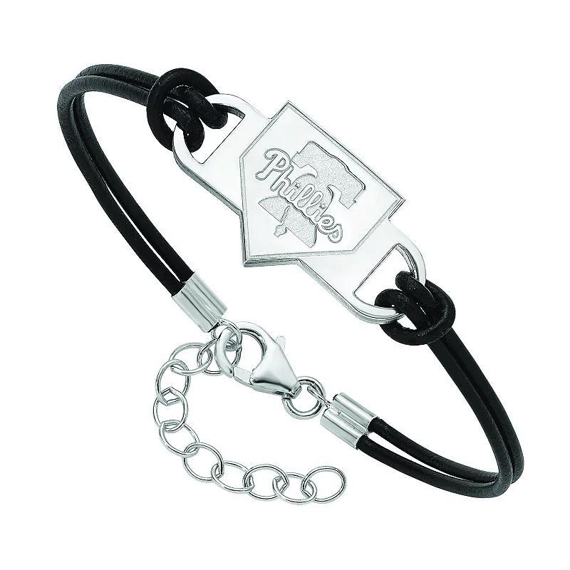 LogoArt Sterling Silver Florida Black Leather Bracelet, Womens Product Image