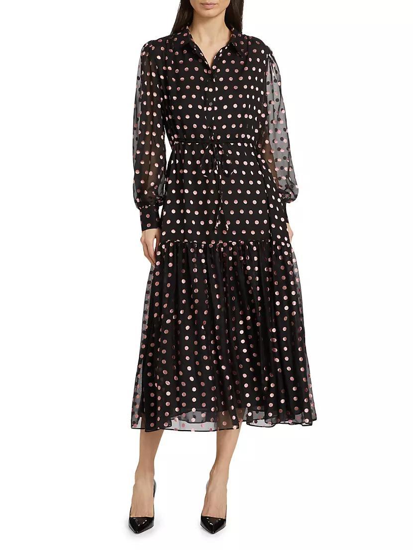 The Fenix Burnout Polka Dot Silk-Blend Shirtdress Product Image