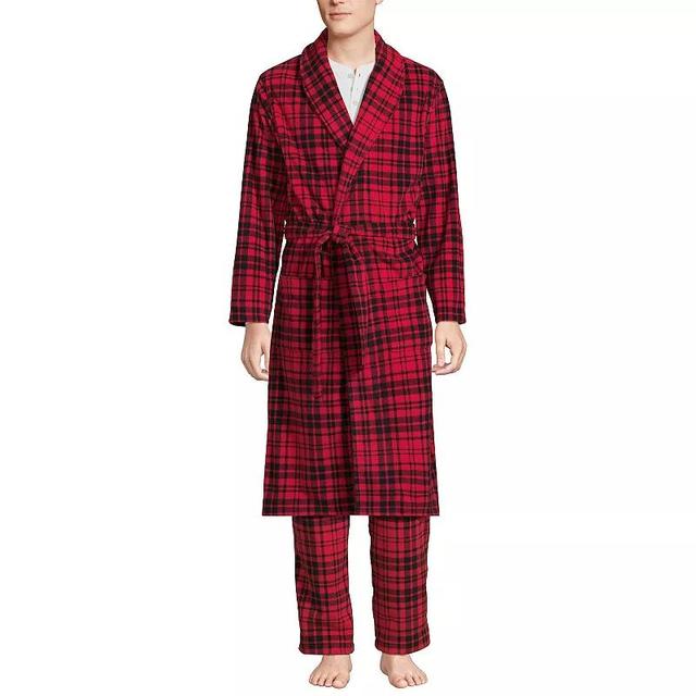 Mens Lands End Fleece Robe Blue Green Plaid Product Image