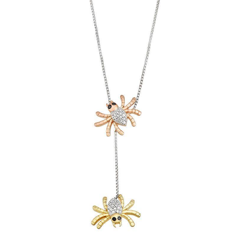 Two Tone Gold Sterling Silver 1/6 Carat T.W. Diamond Spider Pendant Necklace, Womens Product Image