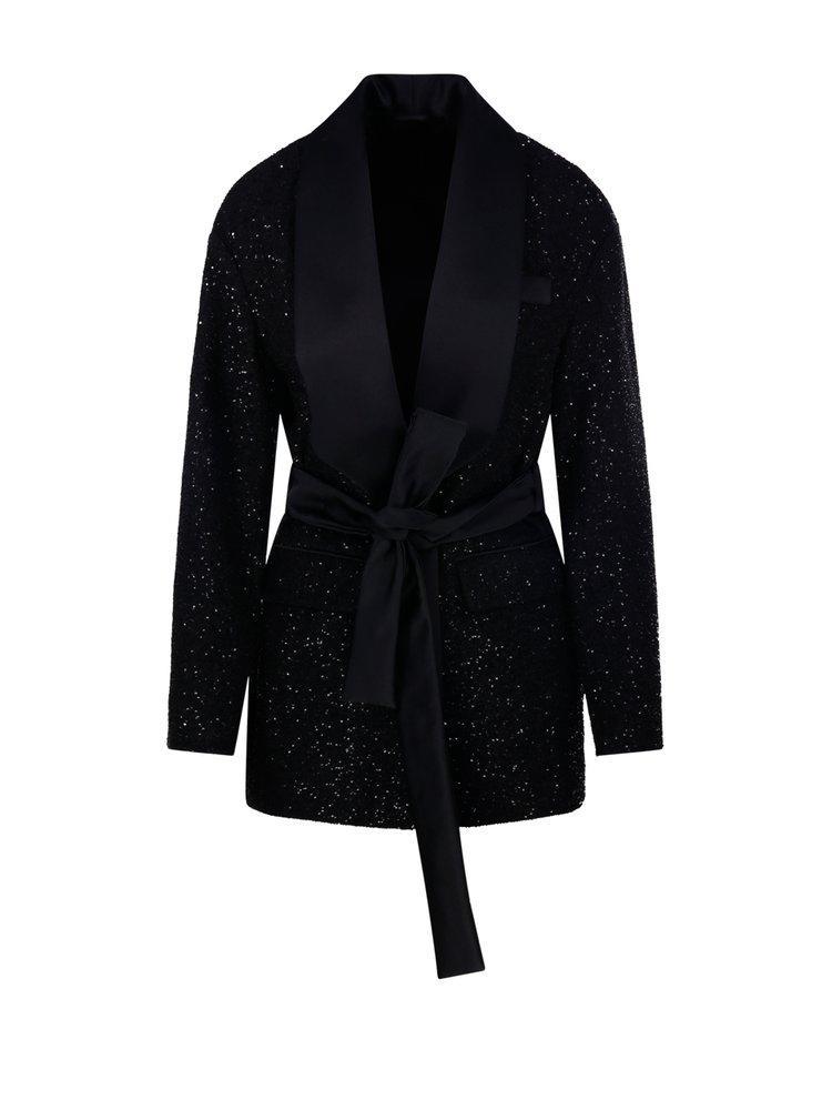 Pianoforte Embellished Belted Jacket In Black Product Image