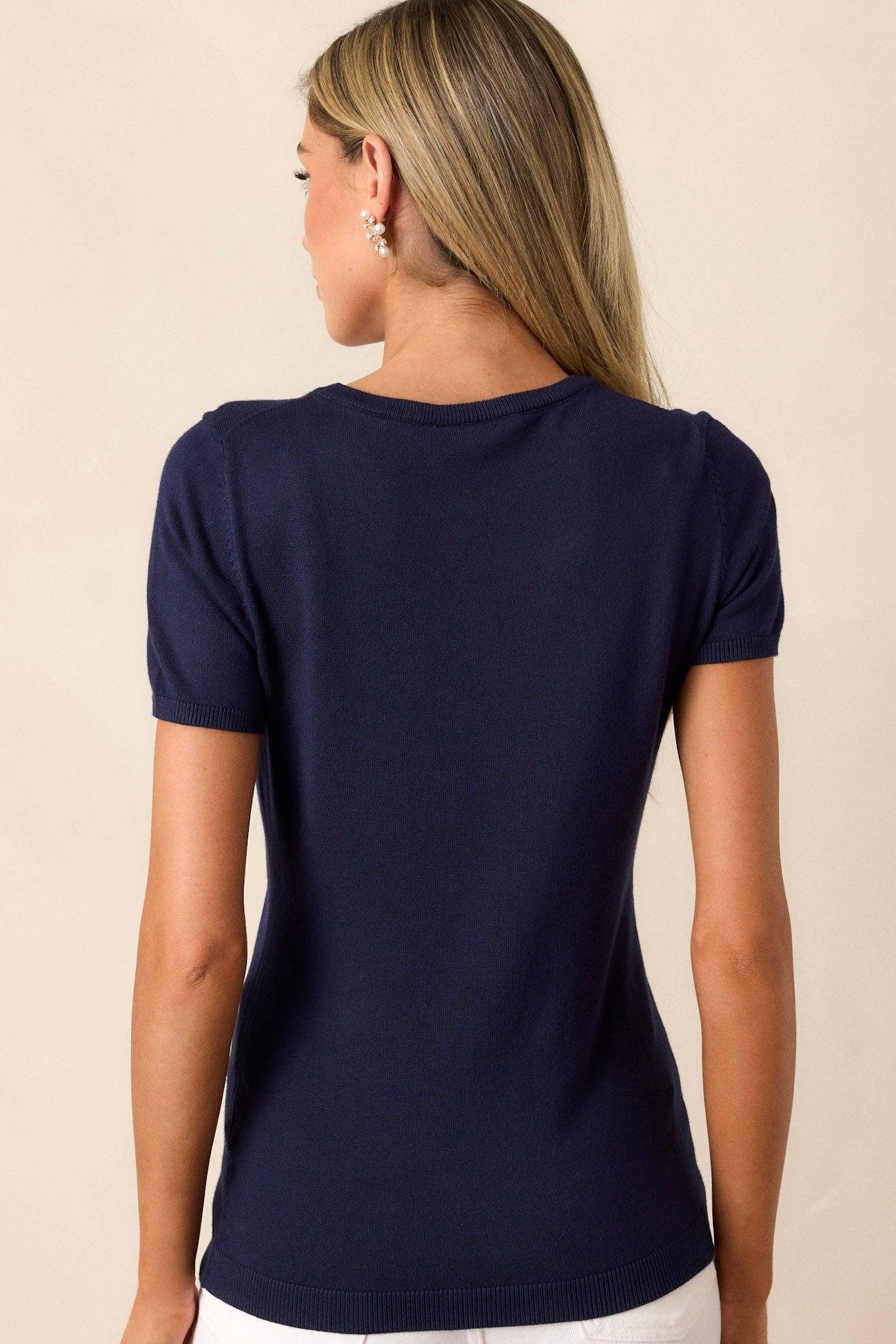 Cross Your Mind Navy Short Sleeve Sweater Top Product Image