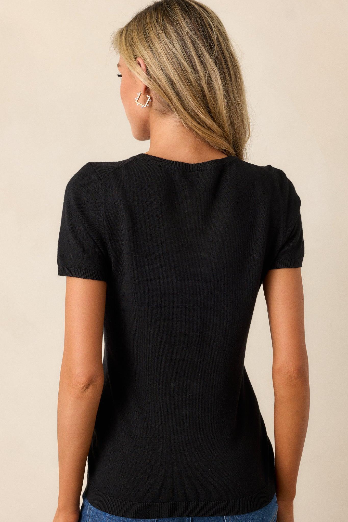 Cross Your Mind Black Short Sleeve Sweater Top Product Image