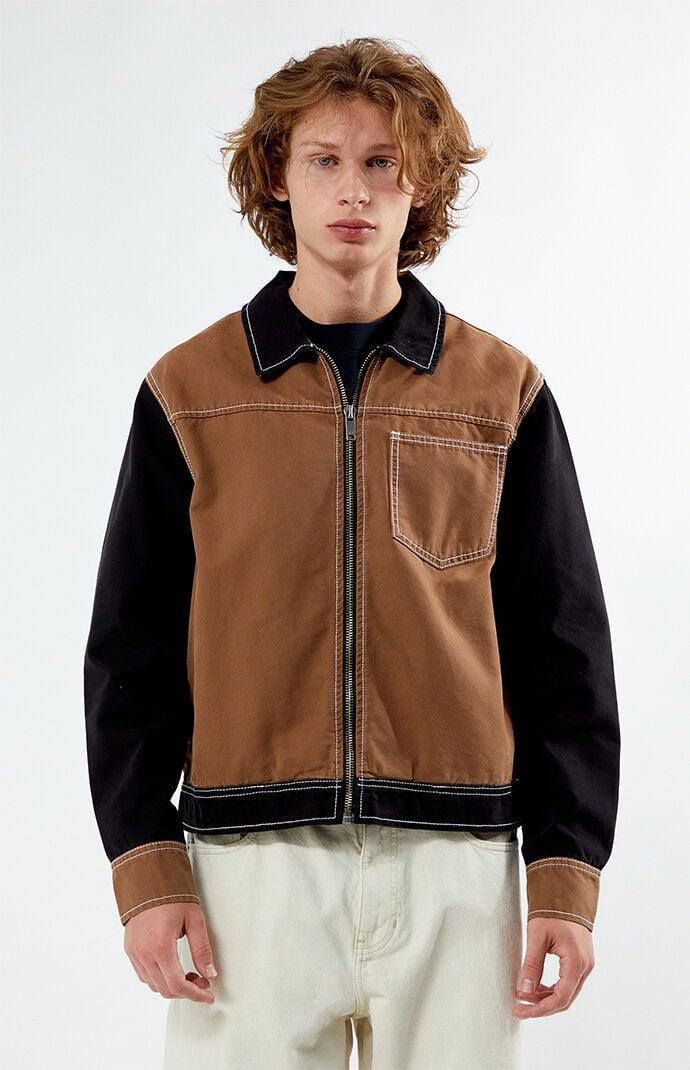 Men's Blocked Twill Jacket in Brown/Black - Product Image