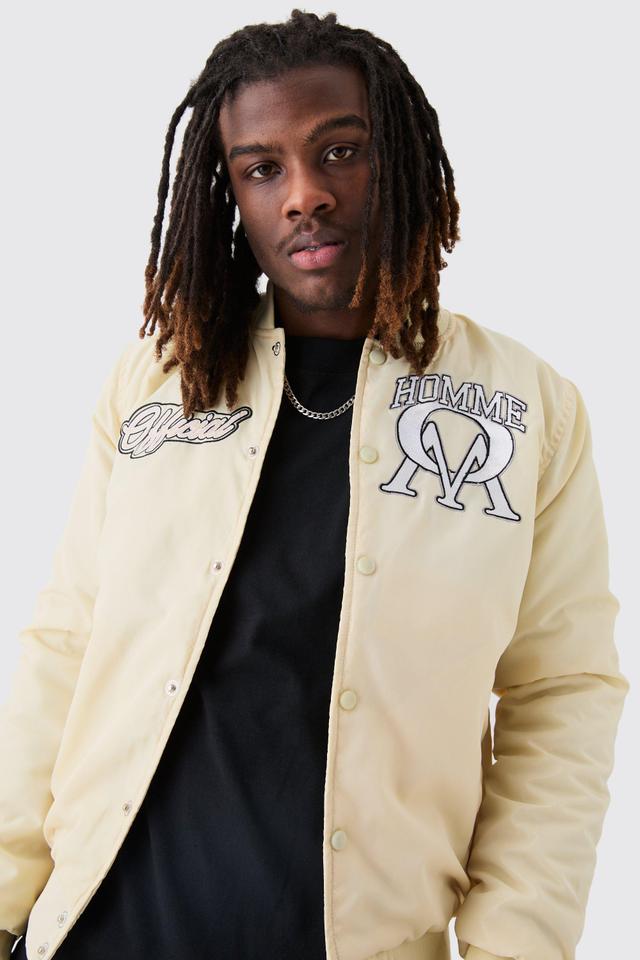 Nylon Varsity Jacket With Badges | boohooMAN USA Product Image