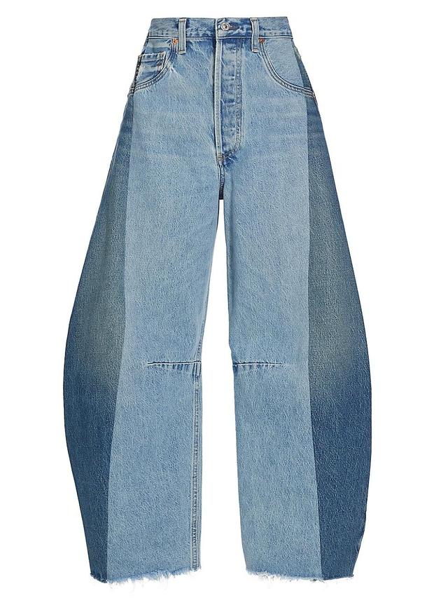 Womens Pieced Horseshoe Baggy Wide-Leg Jeans Product Image