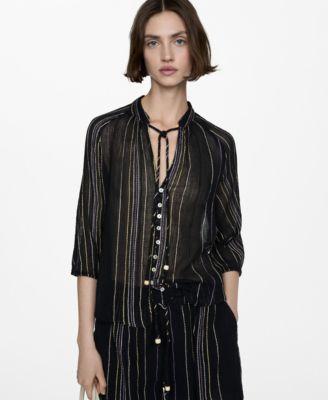 Women's Striped Bow Blouse Product Image